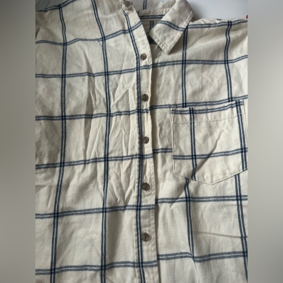 Womens Cream and Blue Plaid Shirt - Picture 1 of 3
